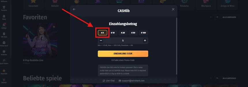 WinShark - 5 Euro Einzahlung