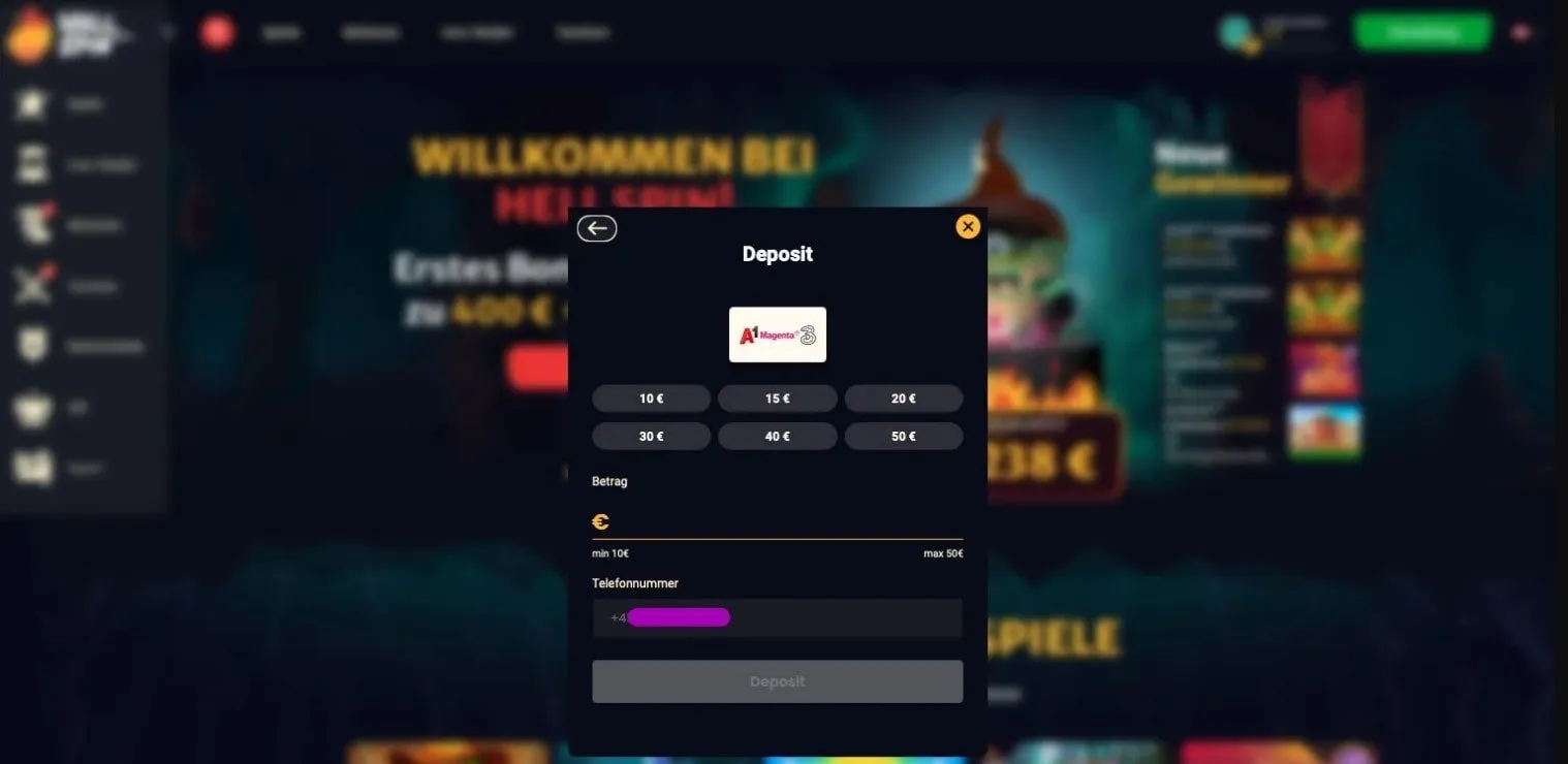Hell Spin Casino per sms bezahlen Hell Spin mit sms bezahlen